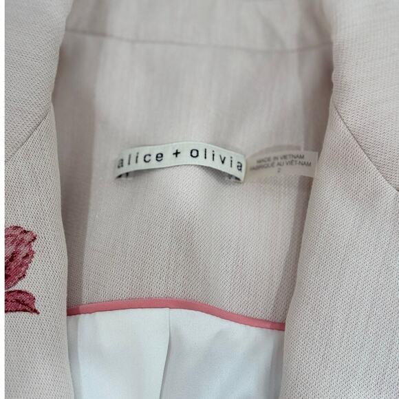 Alice + Olivia Mya Notch Collar Fitted Blazer Off White Multi Red Floral Size 2 - Picture 14 of 16